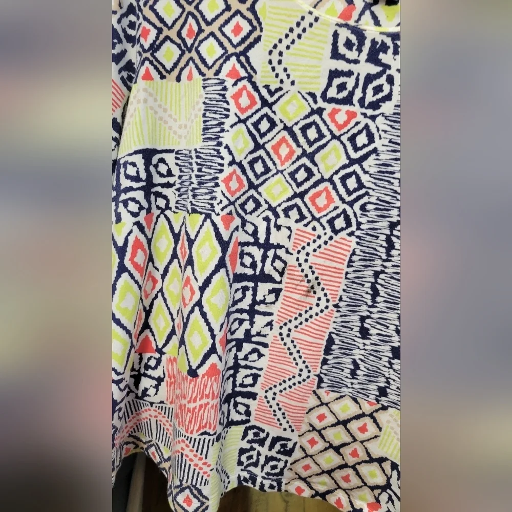 Ruby Rd. Geometric Pink Blue Green 2X Short Sleeve Top
